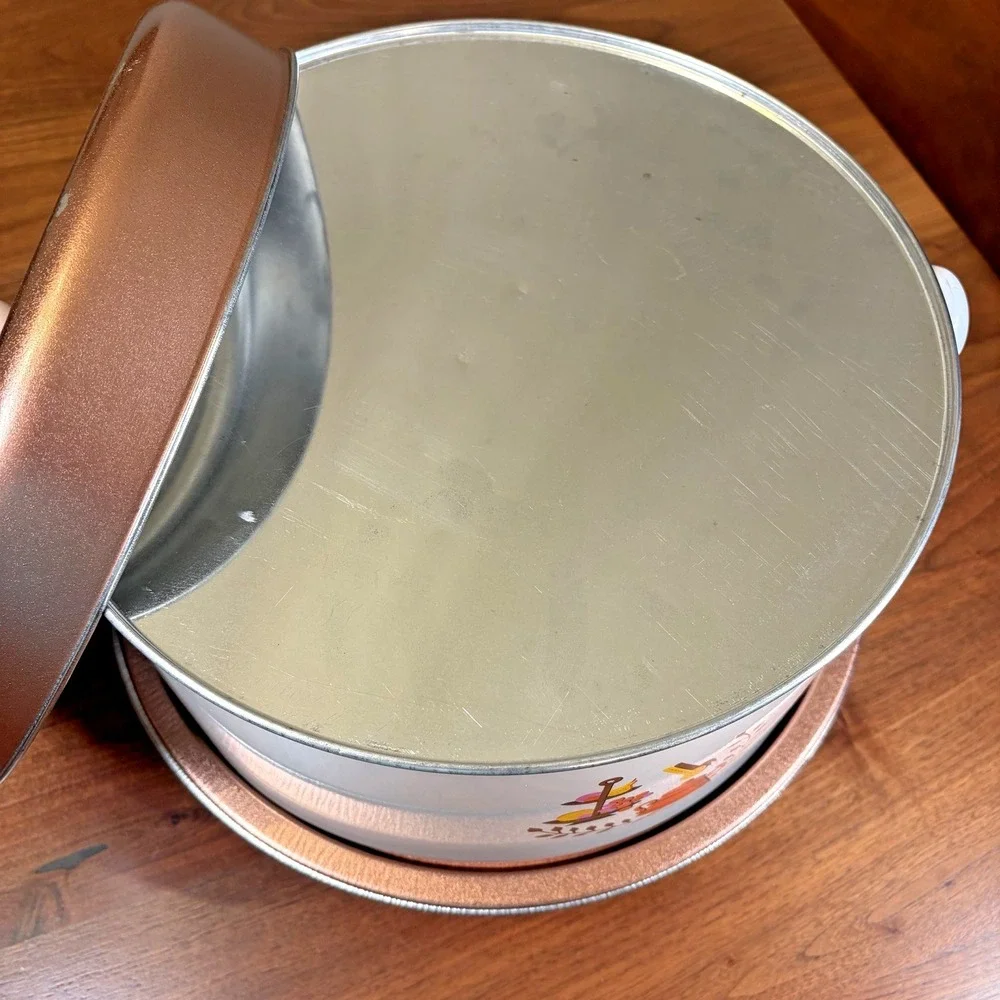 Vintage Triple Decker Food Cake Carrier 1960s 70s Mid Century Copper White